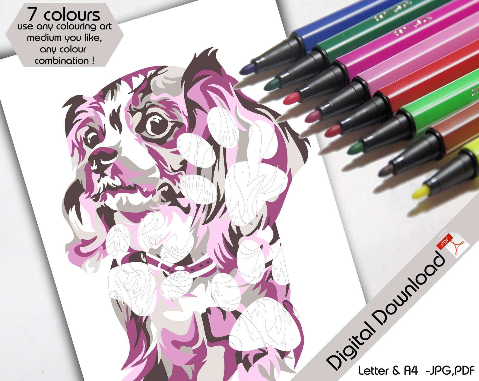 Printable Paint by Number/ Paint by Numbers Pet / Paint by Numbers Dog