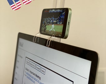 Laptop Cell Phone Mount; Mobile phone stand for top of laptop; Face height cellular phone holder