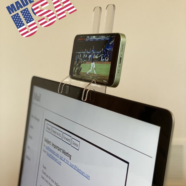 Laptop Cell Phone Mount; Mobile phone stand for top of laptop; Face height cellular phone holder