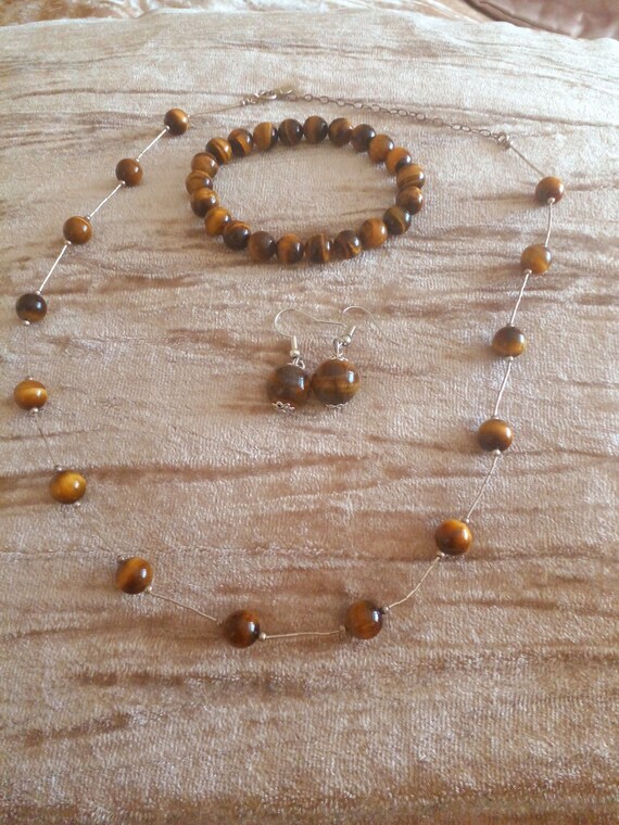 Solid silver tiger eye necklace  matching tiger b… - image 2