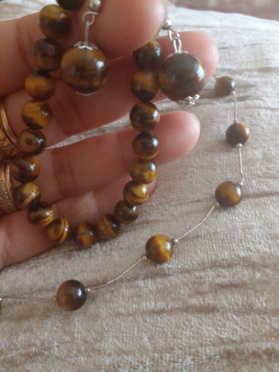 Solid silver tiger eye necklace  matching tiger b… - image 4
