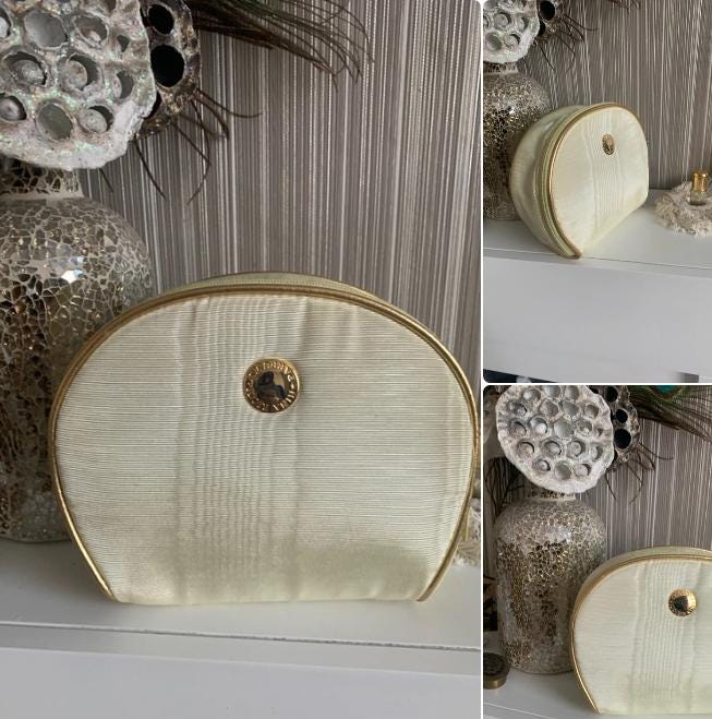 super rare 1980s Nina Ricci clutch purse bag in satin silk ivory bridal gold wedding purse party prom thick satin retro boho