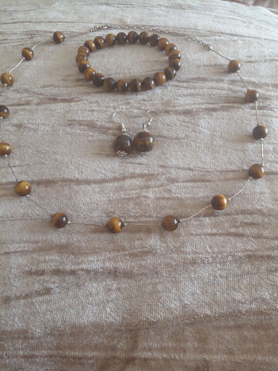 Solid silver tiger eye necklace  matching tiger b… - image 3