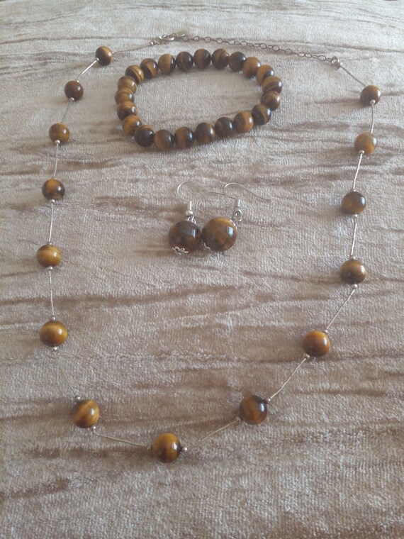 Solid silver tiger eye necklace  matching tiger b… - image 1