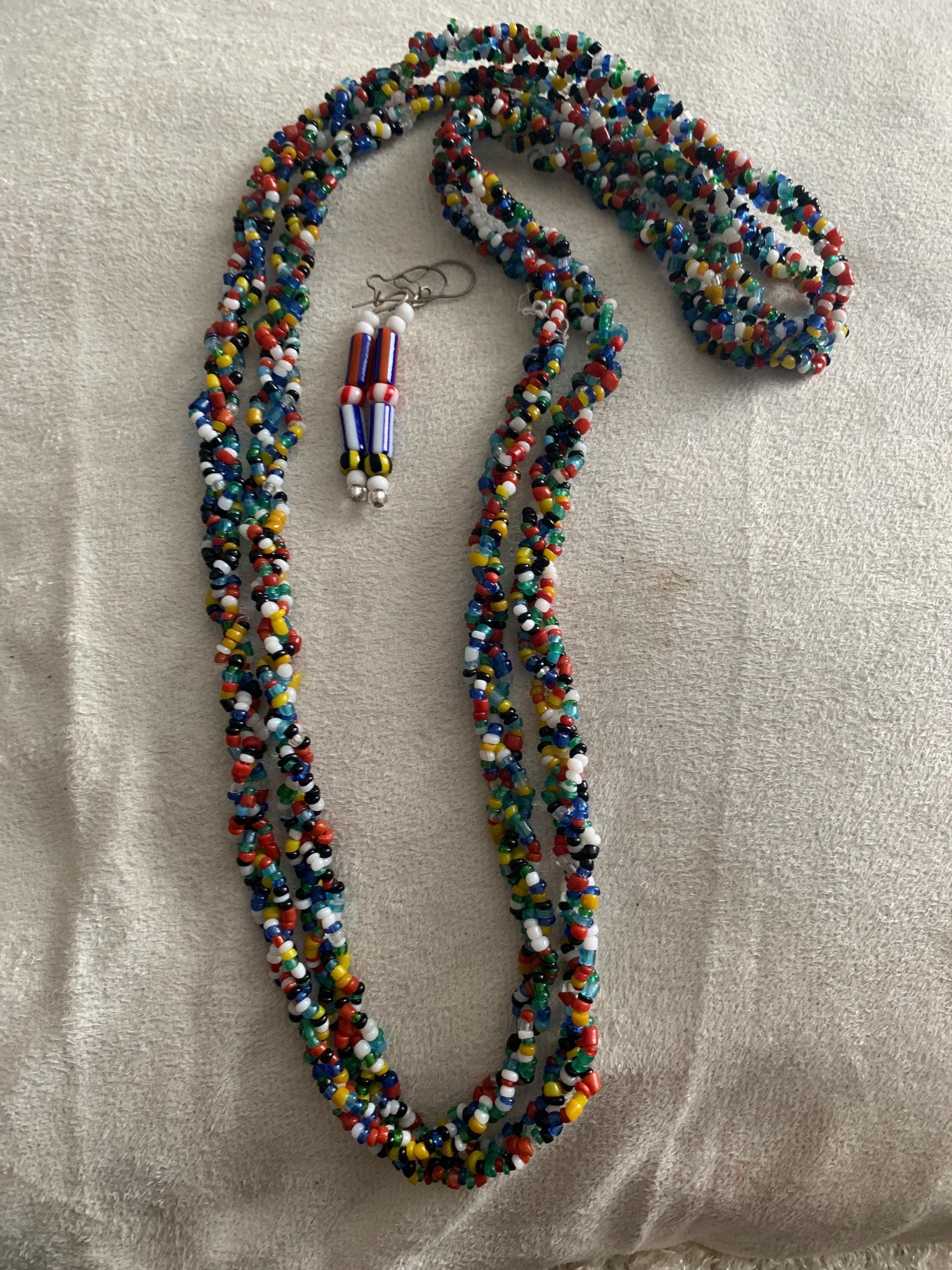thumbnail image 2 of Boho / Lagenlook 70s Retro Style Wooden 4-Strand Multi Statement Long Necklace – Multicolor 2 of 5