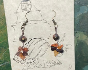 Amber and Brown Pearl Wreath Earrings