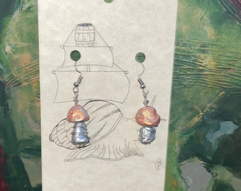 Copper and Silver Clay Bead Mushroom Earrings