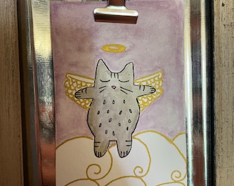 Angel Kitty 4x3 Watercolor Mini Painting