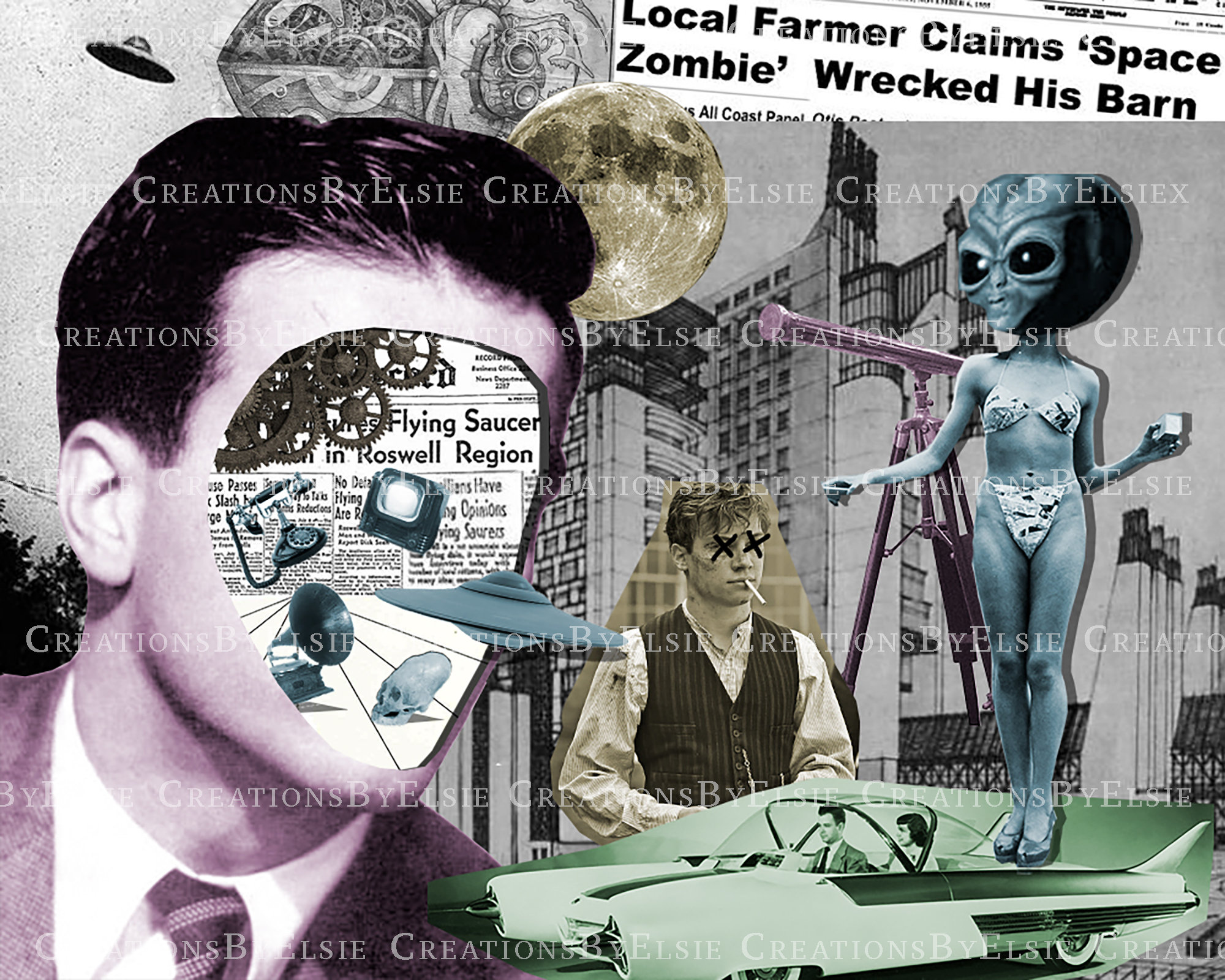 Vintage 1920s Inspired Alien Digital Art. Printable Download - Etsy