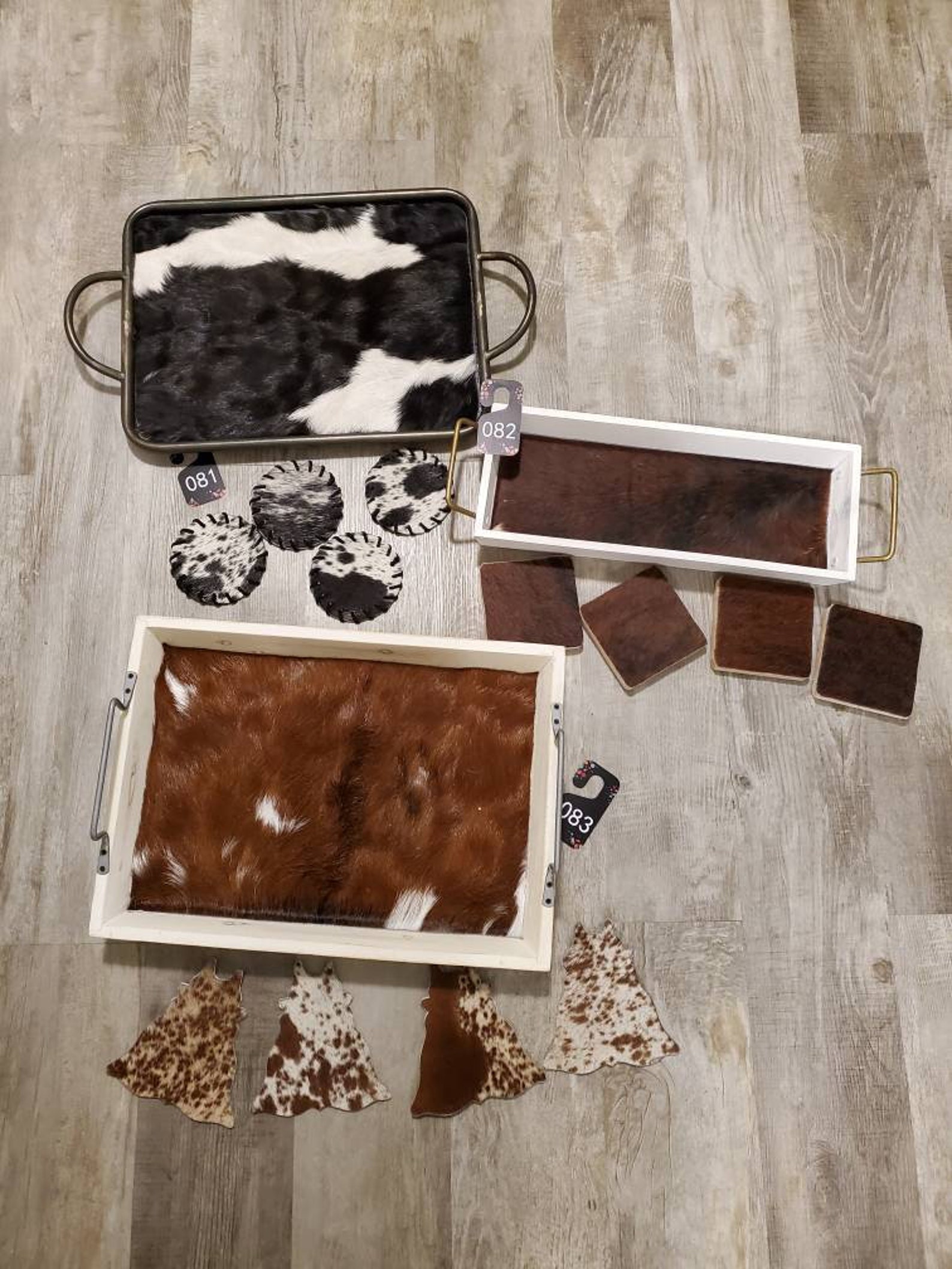 Hand made cowhide decor trays Etsy
