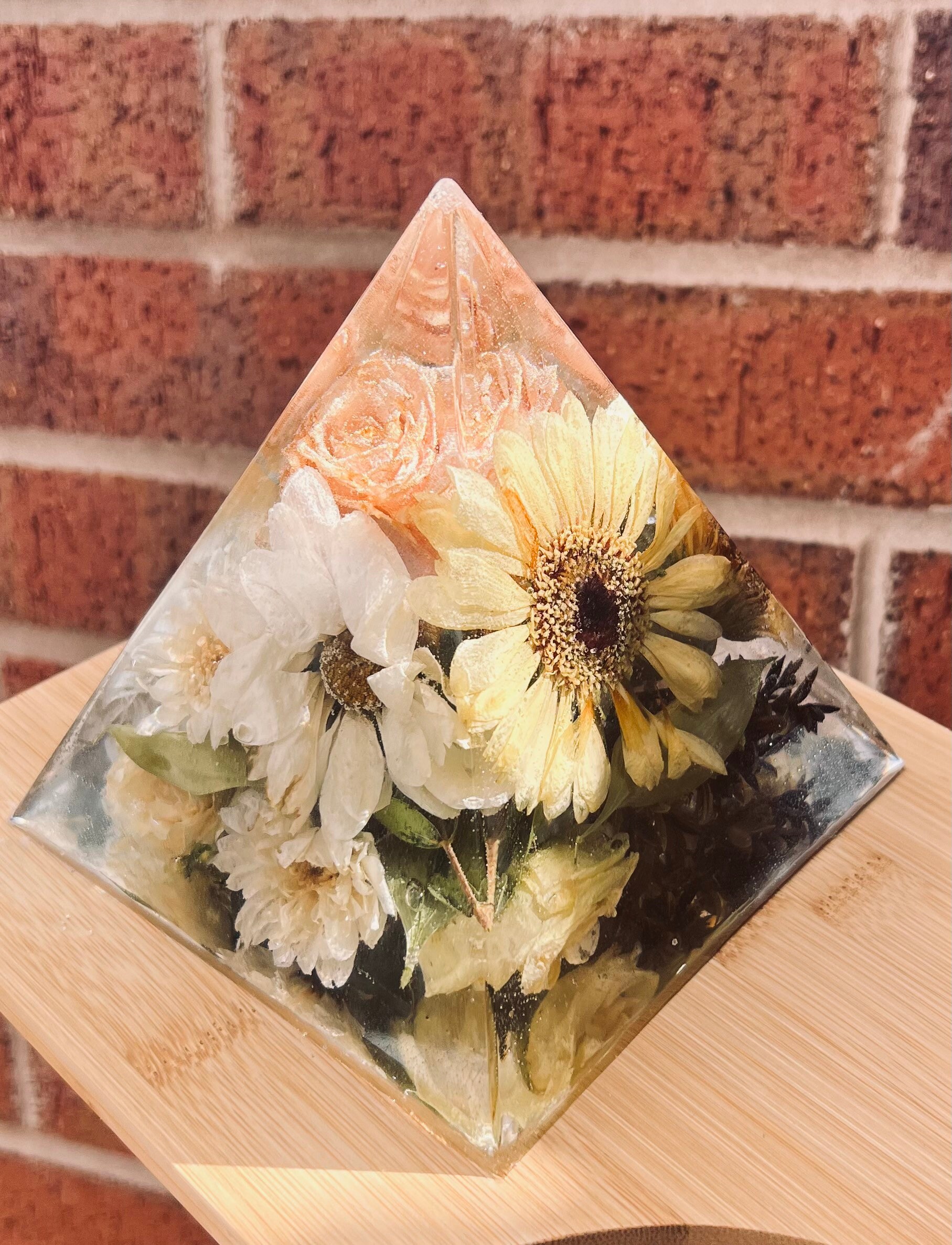 Handmade Resin Flower Preservation Pyramid: Wedding Bouquet Keepsake