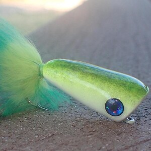 Hand Carved Balsa Wood Popper Fly: Saltwater Baitfish Lure; a gift for the fisherman