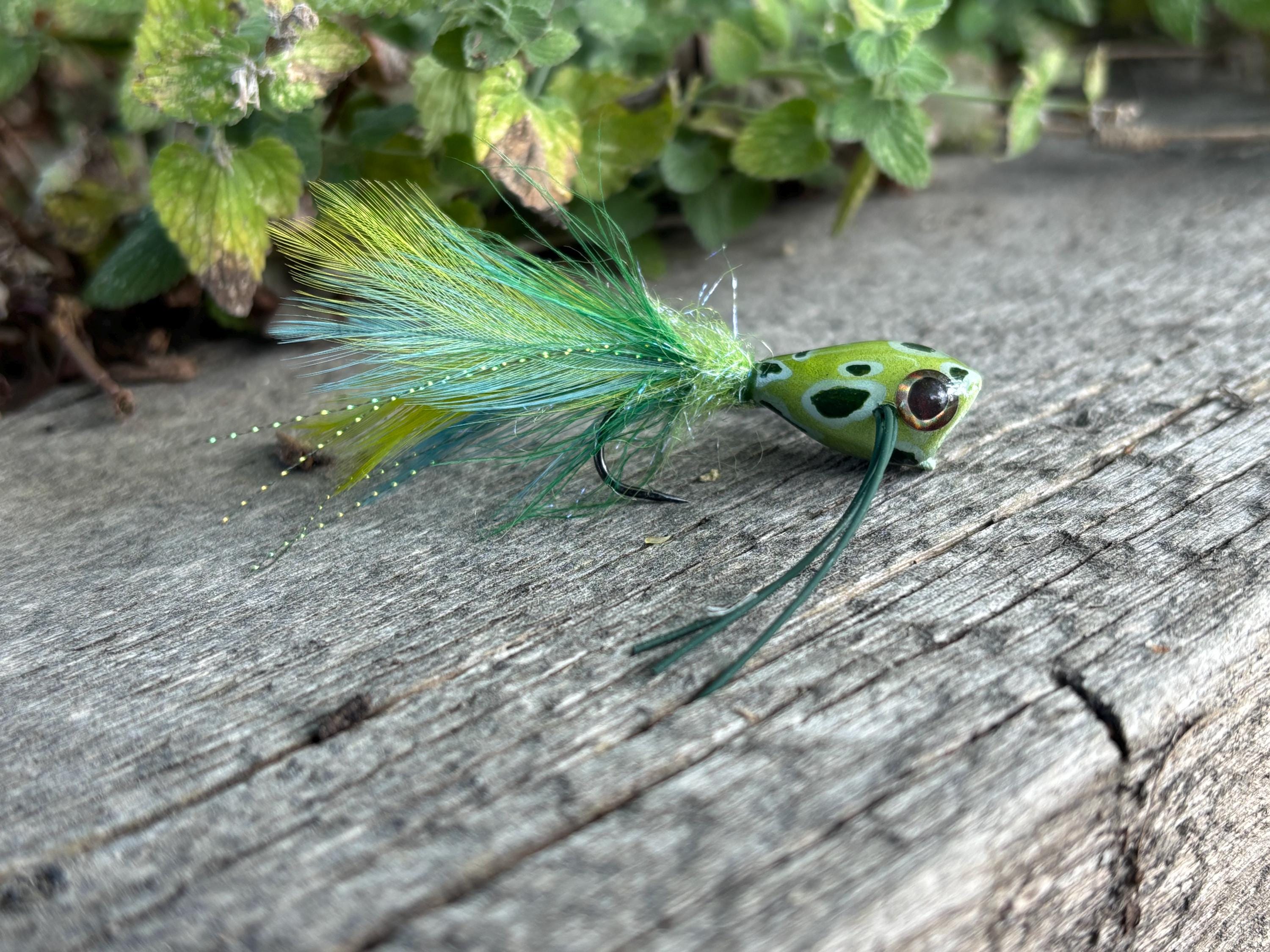 手彫りバルサ材フロッグポッパー：オオクチバスフライフィッシング