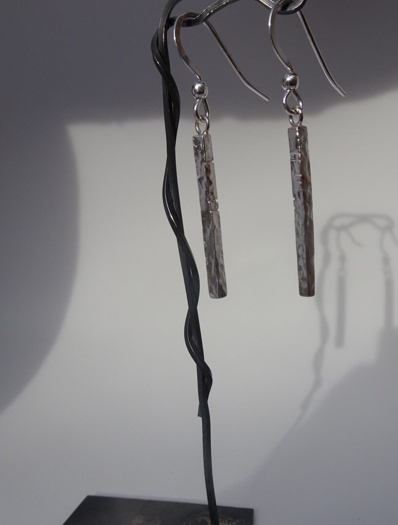 Solid silver matchstick drop earrings