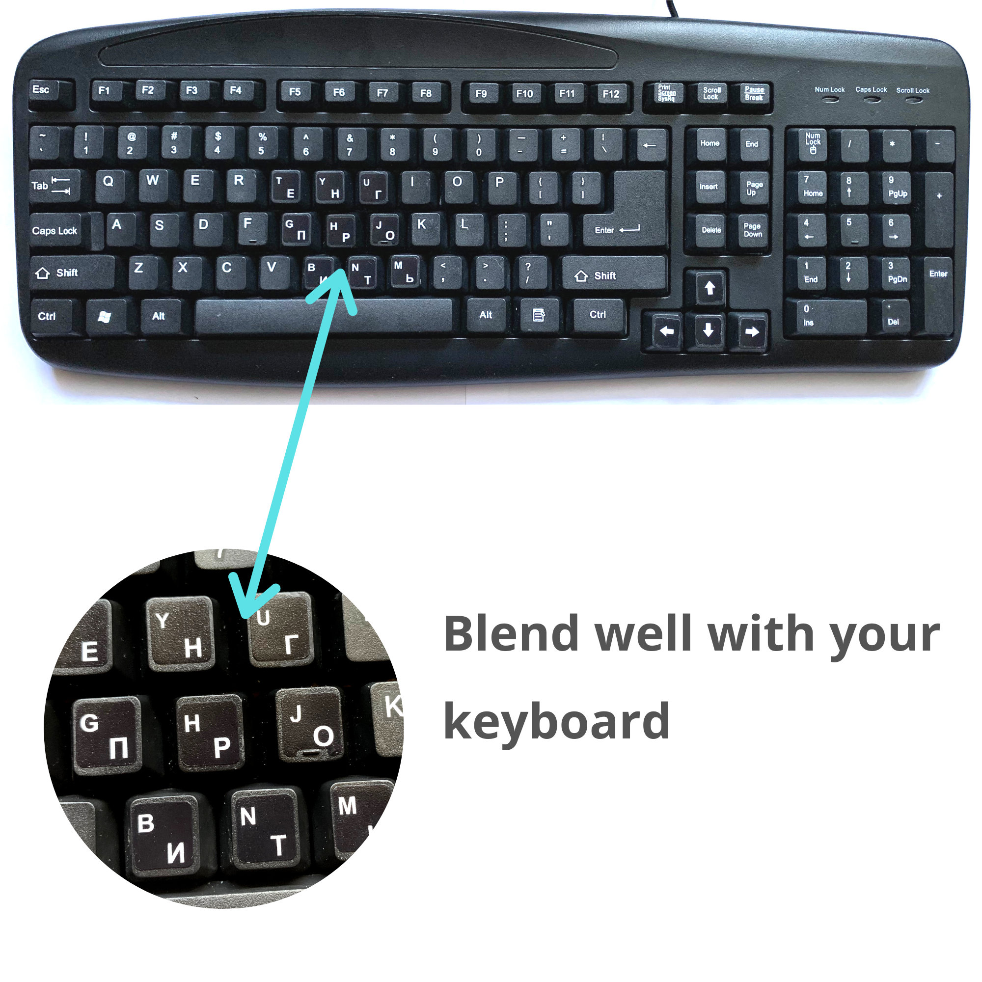 Russian Keyboard Stickers, Transparent, Surface Matt Laminated, 14 X 14