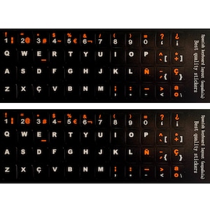 Adesivo para teclado espanhol, 2 peças, à prova d'água, substituição de teclado de computador, laptop, letras laranja com fundo preto não transparente