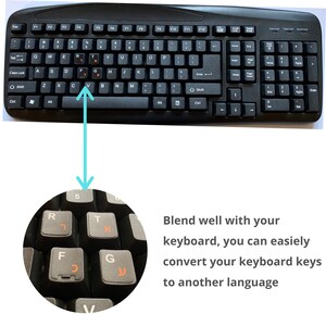 2PCS Hebrew keyboard stickers Waterproof Replacement Computer Laptop Keyboard Sticker Orange Lettering with Non Transparent Black Background image 2