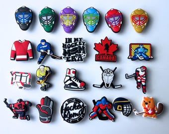 Hockey Shoe Charms – Sporty Clog Accessories – Hockey Fan Gift – Ice Hockey Shoe Charm Set – Cool Sports Shoe Accessories