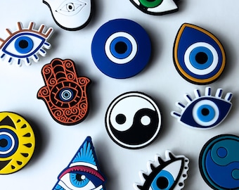 Spiritual Shoe Charms – Evil Eye, Hamsa Hand and Yin Yang Clog Accessories – Good Luck and Protection Shoe Charm Set