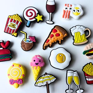 Food Shoe Charms | Pizza, Burger, Popcorn, French Fries, Donut | Fun Clog Charms | Fast Food Charms | Cute Shoe Accessories | Snack Charms