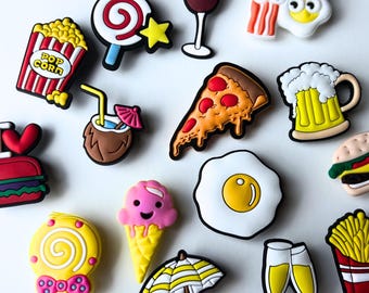 Food Shoe Charms – Pizza, Burger and Popcorn Clog Accessories – Cute Kawaii Snack Shoe Charm Set – Gift for Food Lovers