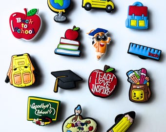 Back to School Shoe Charms – Backpack, Pencil and Graduation Cap Clog Accessories – Cute School Themed Shoe Charm Set – Kids Gift