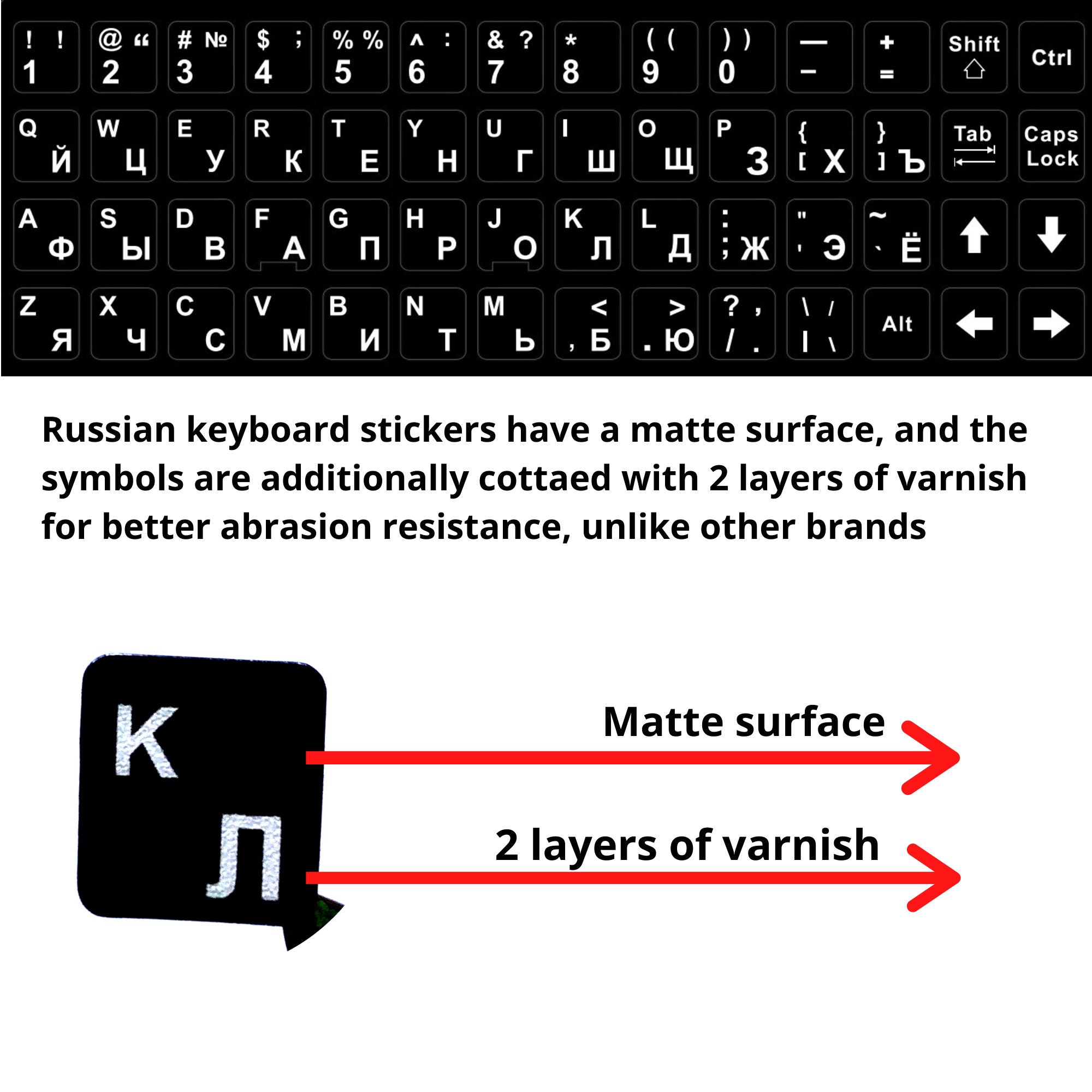 Russian Keyboard Stickers, Transparent, Surface Matt Laminated, 14 X 14