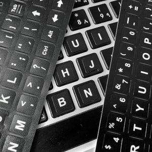 2PCS English keyboard sticker Waterproof Replacement Computer Laptop Keyboard Stickers White Lettering with Non Transparent Black Background image 3