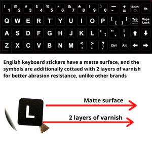 2PCS English keyboard sticker Waterproof Replacement Computer Laptop Keyboard Stickers White Lettering with Non Transparent Black Background image 2