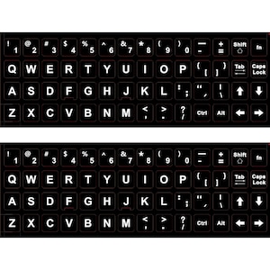 2PCS English keyboard sticker Waterproof Replacement Computer Laptop Keyboard Stickers White Lettering with Non Transparent Black Background image 1