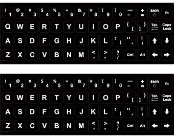 2-teiliger englischer Tastaturaufkleber Wasserdichter Ersatz für Computer Laptop-Tastaturaufkleber Weißer Schriftzug mit nicht transparentem schwarzem Hintergrund