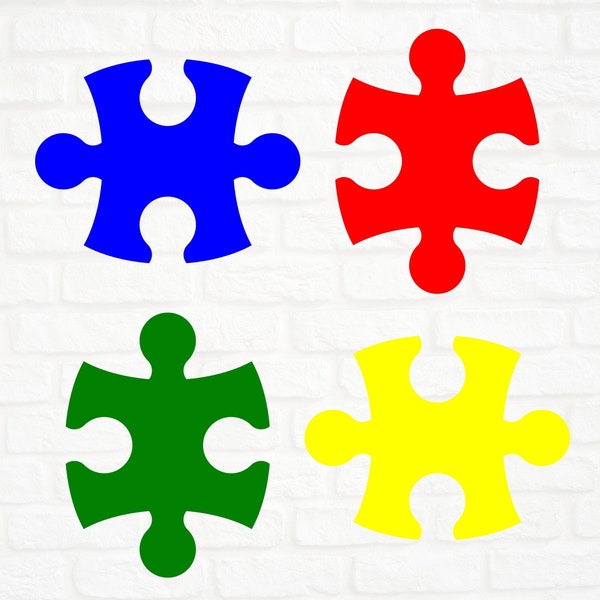 4 puzzle pieces SVG, autism awareness, green, blue, yellow, red, cut file, instant download, PNG, DXF, esp, cricut, silhouette