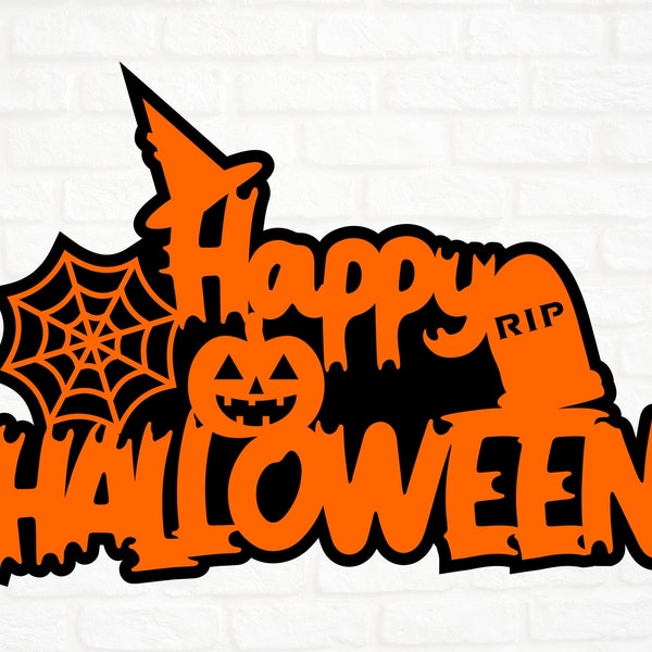 Happy Halloween cake topper SVG, PNG, EPS, dxf, happy halloween svg, layered cake topper, 2 layers cake topper, Cricut cut file