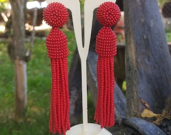 Large Beaded Earrings, Oscar De La Renta Style Earrings, Dangle Tassel Earrings, Beaded Earrings, Fringe Earrings, Beaded Tassel Earrings