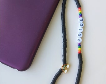 LGBTQ + Pride Rainbow Phone Strap, Gay Pride Jewellery, Beaded Phone Charm For Lgbt Pride, Phone Chain, Phone Accessories