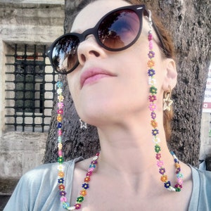 Colorful Daisy Beaded Eyeglass Chain, Sunglasses Holder