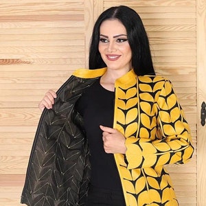 Yellow Leather Shirt, Women&#39;s Leather Shirt, Leather Jacket, Leather Leaf Shirt, Yellow Tulle Shirt, Wedding Dress, Gift For Her