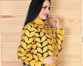 Yellow Leather Shirt, Women's Leather Shirt, Leather Jacket, Leather Leaf Shirt, Yellow Tulle Shirt, Wedding Dress, Gift For Mom