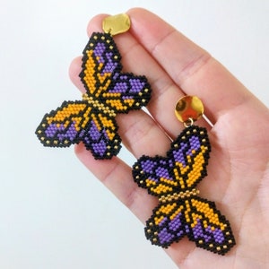 Beaded Butterfly Earrings, Sead Bead Earrings, Butterfly Pattern Earrings, Miyuki Beads Jewelry, Large Butterfly Earrings, Gift For Her