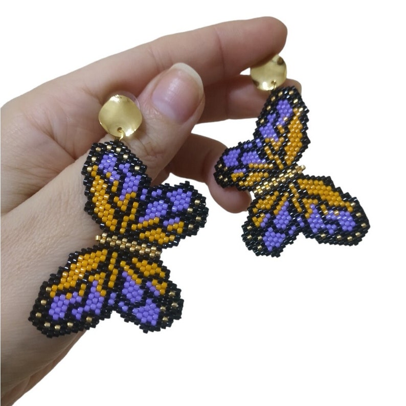 Beaded Butterfly Earrings, Sead Bead Earrings, Butterfly Pattern Earrings, Miyuki Beads Jewelry, Large Butterfly Earrings, Gift For Her