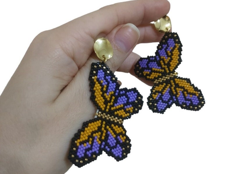 Beaded Butterfly Earrings, Sead Bead Earrings, Butterfly Pattern Earrings, Miyuki Beads Jewelry, Large Butterfly Earrings, Gift For Her