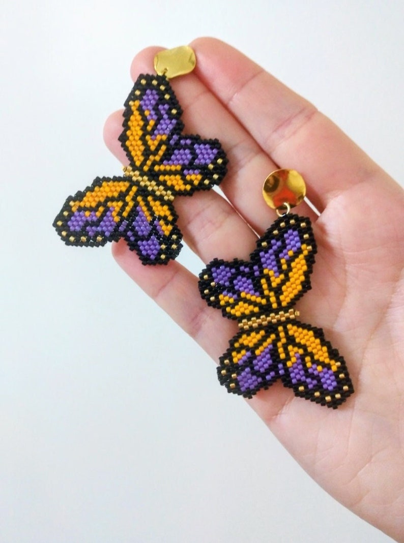 Beaded Butterfly Earrings, Sead Bead Earrings, Butterfly Pattern Earrings, Miyuki Beads Jewelry, Large Butterfly Earrings, Gift For Her