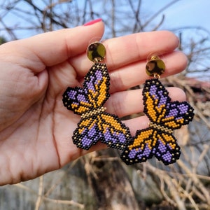 Beaded Butterfly Earrings, Sead Bead Earrings, Butterfly Pattern Earrings, Miyuki Beads Jewelry, Large Butterfly Earrings, Gift For Her