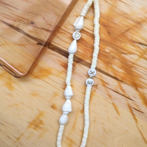 Personalized Cream Shell Phone Strap, Beaded Phone Charm