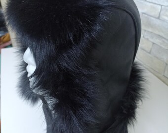 Chapéu de caçador artesanal em pele de carneiro, chapéu de aviador em couro para inverno