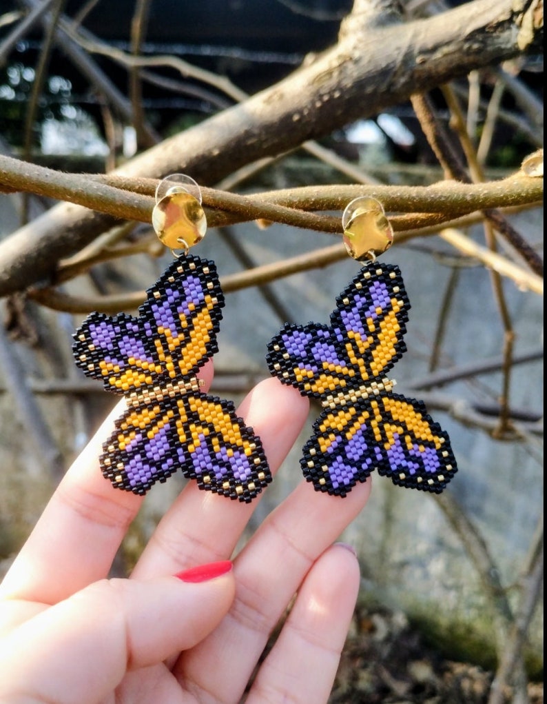 Beaded Butterfly Earrings, Sead Bead Earrings, Butterfly Pattern Earrings, Miyuki Beads Jewelry, Large Butterfly Earrings, Gift For Her