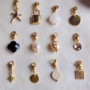 Charms en acier inoxydable au choix, trèfle, perle d'eau douce, nacre, médaille, carré, étoile, fleur