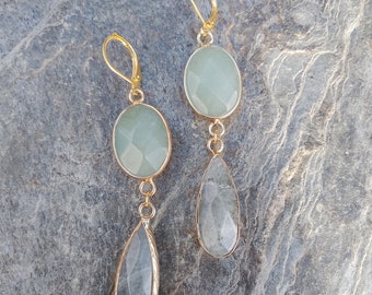Faceted Aventurine and Labradorite Stainless Steel Sleepers