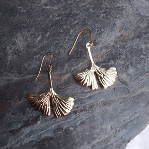 Gold-plated ginkgo biloba leaf earrings