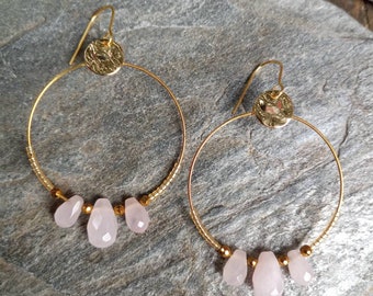Faceted rose quartz and stainless steel earrings